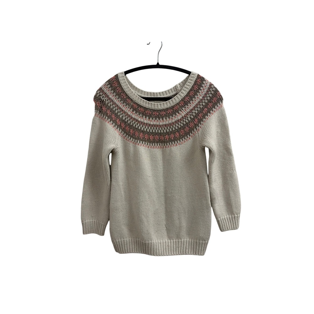 Banana Republic‎ Merino Wool Blend Fair Isle Metallic Knit Sweater Tan Small
